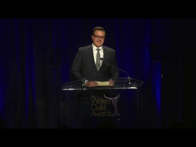 Chris Hayes presents the 2024 WGA Award for News Script - Reg. Scheduled/Bulletin/Breaking Report