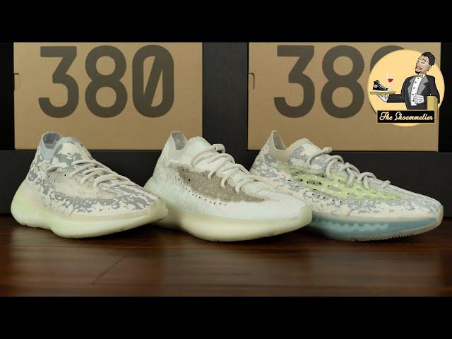 COMPARISON: adidas Yeezy Boost 380 'Alien' vs. 'Calcite Glow' vs. 'Alien Blue'