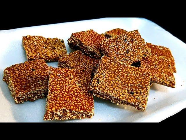 Sesame seeds bars [] How to make Crunchy sesame Bars [] 2 ingredient sweet Recipes