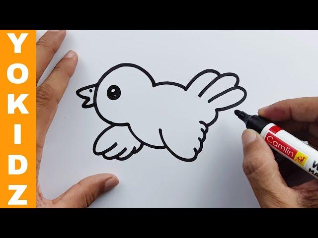 Bird Drawing Easy | How to draw a Bird Easy | Yokidz Channel