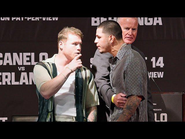 Angry Canelo gets in Edgar Berlanga's face! Gives him warning after verbal exchange!