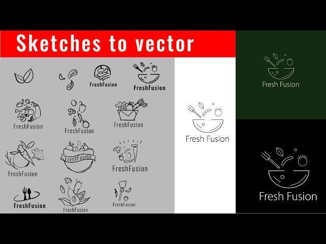 Logo Design Process from sketching ideas in Photoshop to vectorizing them in Illustrator