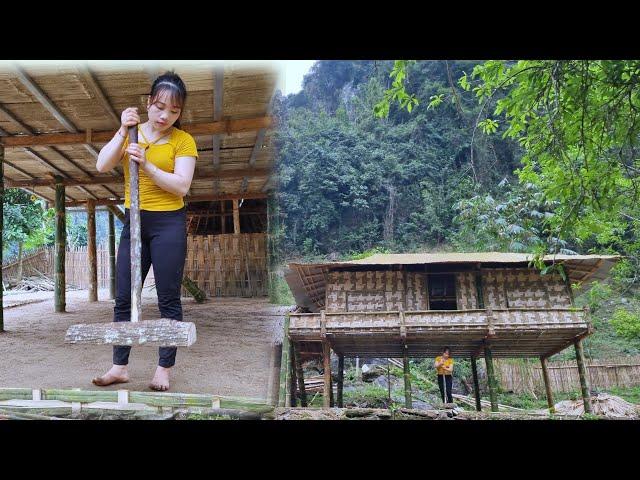 Girl repairs the house's foundation after completing the bamboo house, Cooking - Bàn Thị Ta