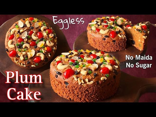 Eggless Plum Cake Without Oven | No Maida No Sugar| Wheat flour Plum Cake | Easy Soft Dry Fruit Cake