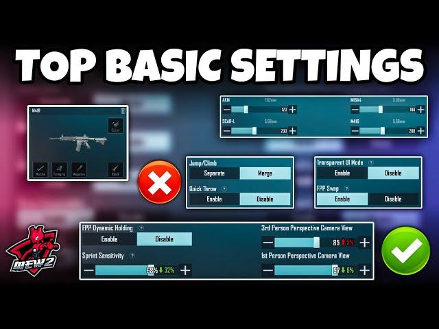 THESE BASIC SETTINGS WILL MAKE YOU PRO IN BGMIPUBGM (TIPS & TRICKS) | Mew2