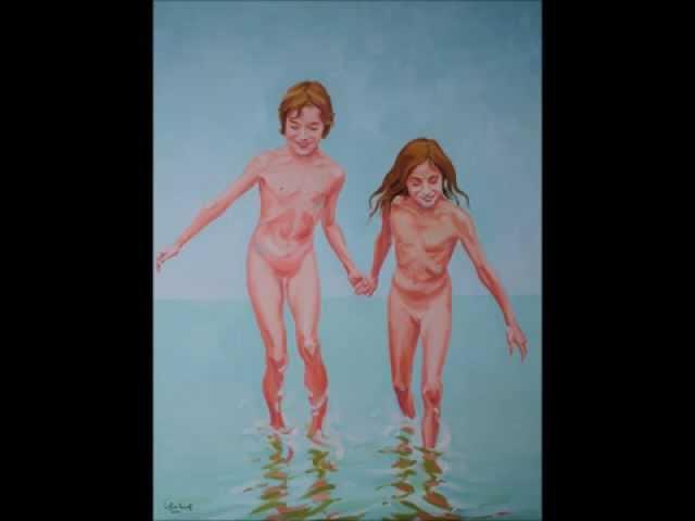 SPLASHING, nude bodies in the water, painted by Luis de Hoyos