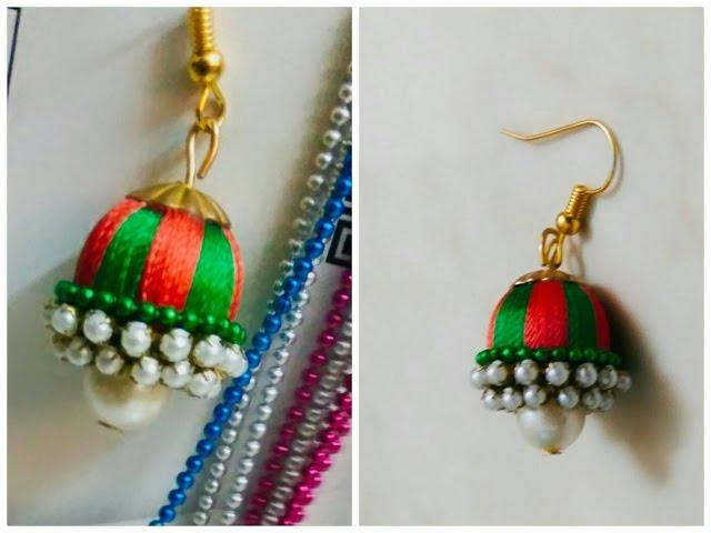 How to make Silk thread Bead jhumka | silk thread jhumkas making