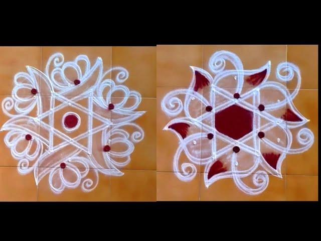 Easy method Star Rangoli 5×3 dots Thiru Aarooran kolangal