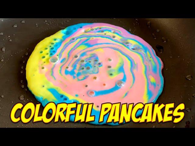 Colorful pancakes - like an acrylic pour art video, but with pancake batter.