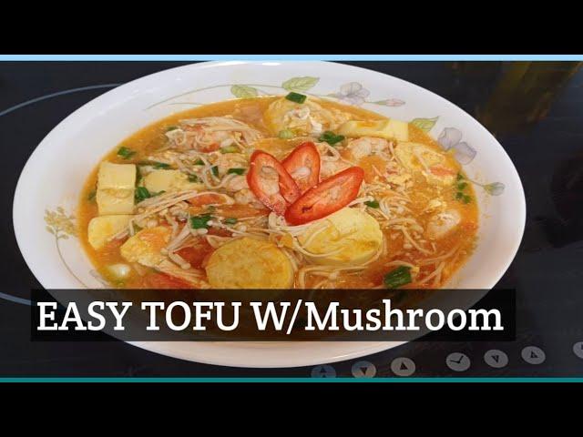 EASY  EGG TOFU W/Mushroom recipe|resep tumis tahu telor sama jamur