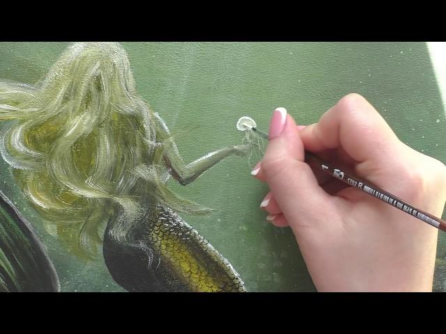 Drawing a mermaid under water | Acrylic Painting | Satisfying Art | Живопис акрилом | Русалка