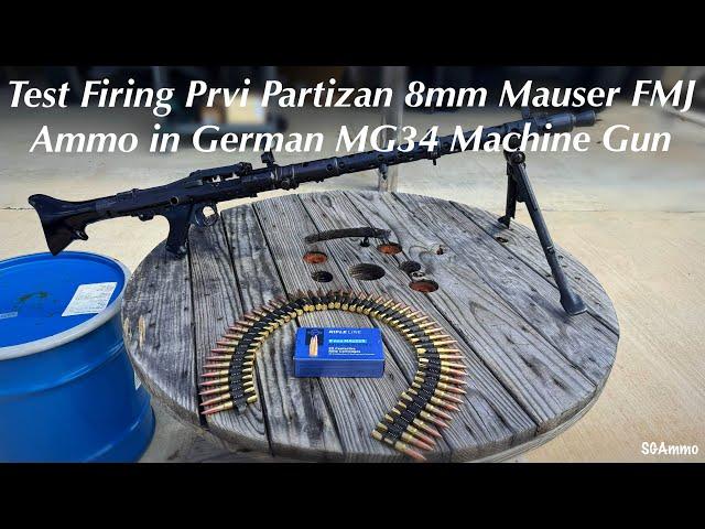 Test Firing Prvi Partizan 8mm Mauser FMJ Ammo in German MG34 Machine Gun @SGAmmo