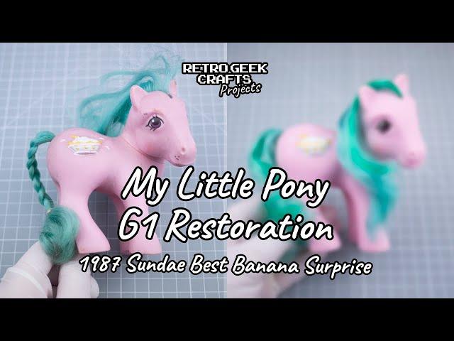 1987 My Little Pony G1 Sundae Best Banana Surprise Vintage Toy Restoration - MLP Hasbro Rehairing