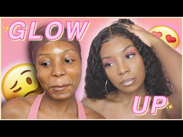 THE ULTIMATE SUMMER GLOW UP  // DEEP CURLY  WIG INSTALL + SPARKLY PINK MAKEUP // THE STUSH LIFE