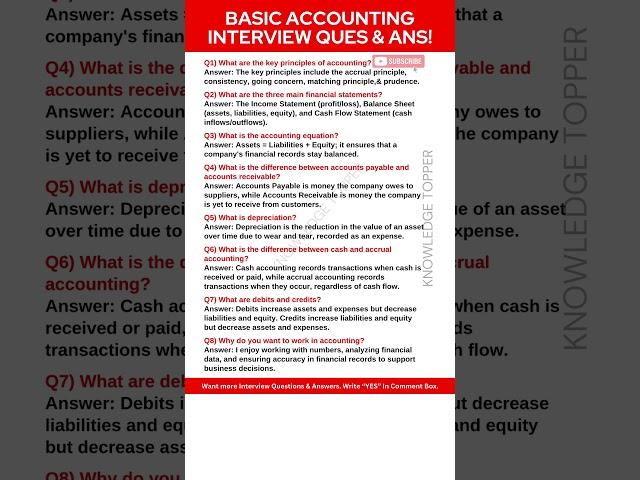 Basic Accounting Interview Questions and Answers | Accountant Interview Questions and Answers