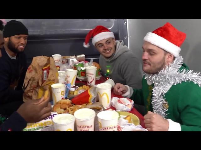 Christmas dinner in a moving van