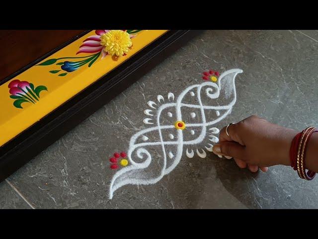 Easy border rangoli designs | Simple border muggulu | Friday rangoli | Beginners rangoli |Door kolam