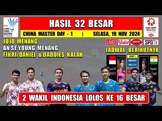 Hasil 32 Besar China Master 2024 Hari Ini ~ JOJO & SABAR/REZA Menang ~ Unggulan 1 Menang