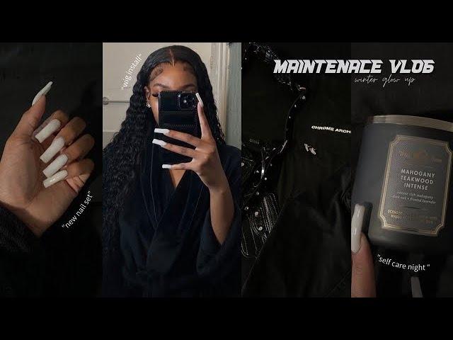 winter glow up maintenance vlog | doing my own acrylics, wig install, self care & shopping ULA hair