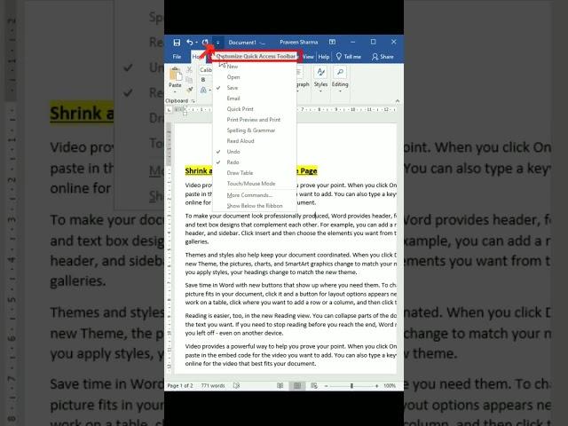 MS-Word Trick: How to Automatically Shrink a Word Document By One Page.