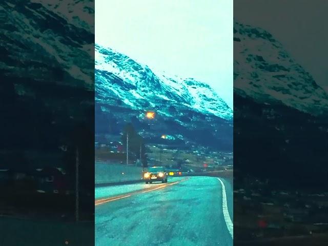 Norway's Scenic Beauty: Snowy Evening Drive from Vossevangen to Vikoyri