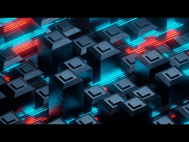 Geometric waves with red and blue neon lights on a dark background. Video Loop | 10 minutes