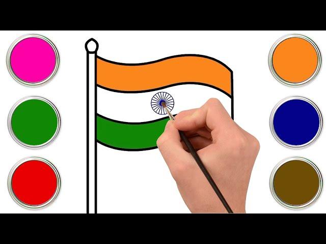 How to Draw Indian Flag | Easy Flag Drawing and Coloring for Kids | Chiki Doodle