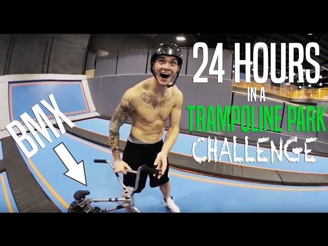 24H OVERNIGHT CHALLENGE IN TRAMPOLINE PARK! (BMX)