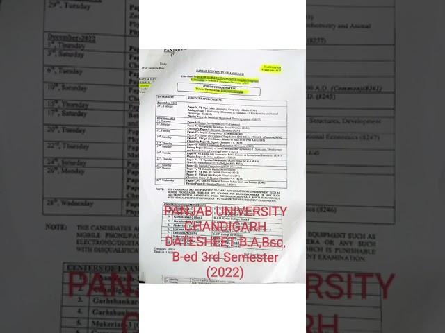 B-ed,B.A,Bsc DATESHEET 3rd Semester (2022) PANJAB UNIVERSITY CHANDIGARH @LSWM