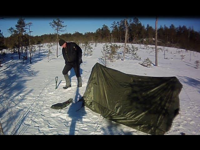 Frozen Moor. Solo Overnight in the Winter's Chill. Camping with French Army Tent.