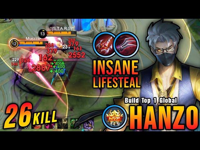 26 Kills!! Hanzo Brutal Damage with Unlimited LifeSteal - Build Top 1 Global Hanzo ~ MLBB