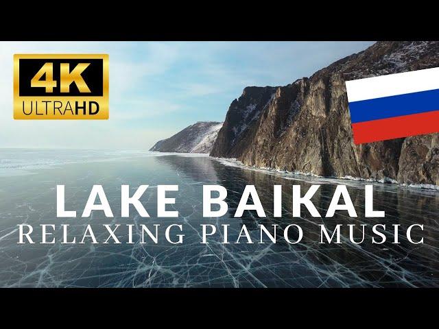 Lake Baikal, Russia  by drone 4K in winter with relaxing piano music