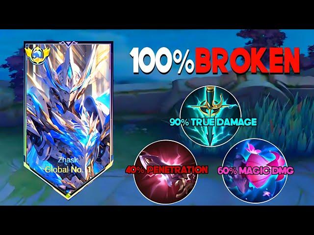 GLOBAL ZHASK 100% BROKEN MAGIC DAMAGE BUILD AND EMBLEM!!ZHASK BEST 1 HIT BUILD 2024(must try)