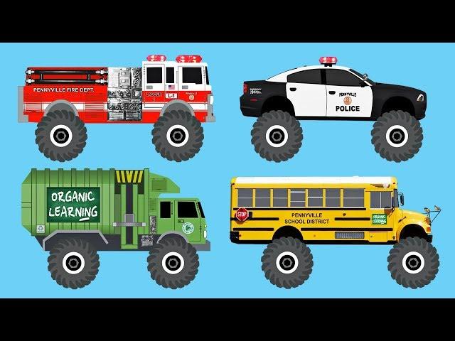 Learn 40 AWESOME Monster Trucks - Organic Learning (Fun & Educational Learning Video)