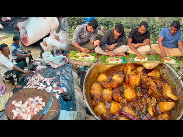 Pork curry cooking and eating with rice in village | Pork curry recipe | Pork eating