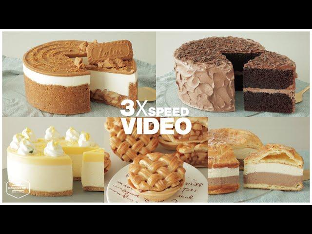 #122 3x Speed 케이크 디저트 베이킹 영상 : Cake Dessert Baking Video | 사과 치즈케이크, 초콜릿 케이크, 레몬 케이크 | Cooking tree