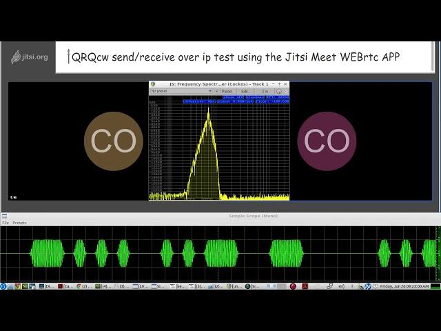 QRQcw send/receive over ip test using the Jitsi Meet WebRTC App