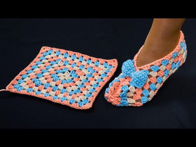 Easy crochet granny squares slippers - step by step tutorial!