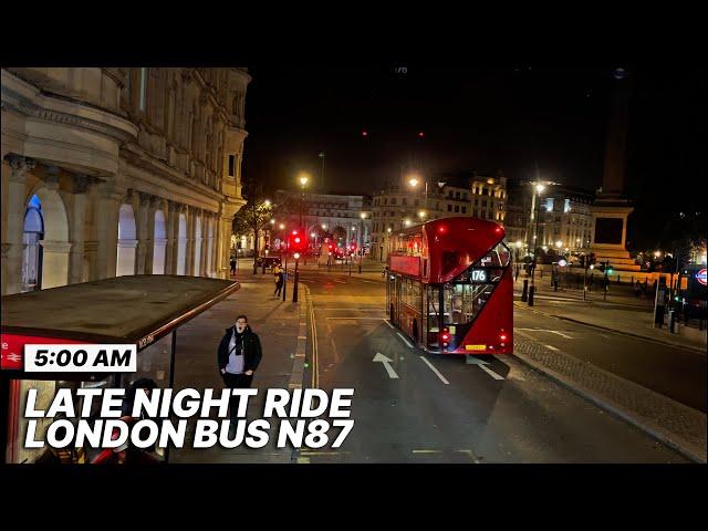 5:00 AM  LONDON Bus Ride from Central London to southwest London -  Route N87 - Aldwych to Kingston