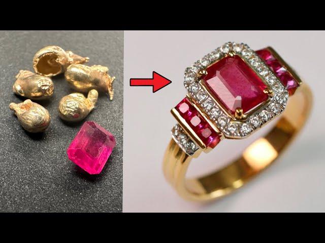 custom pink ruby jewelry - handmade vintage gold ring with ruby stone