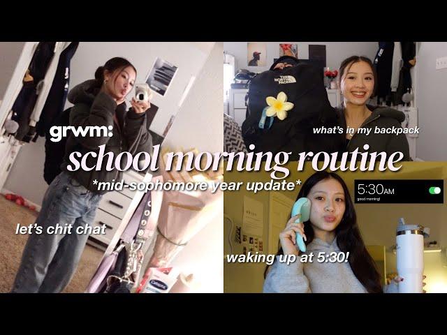 grwm: my 5:30 A.M SCHOOL MORNING ROUTINE (midyear update) *SOPHOMORE year* || ootd, makeup + more!