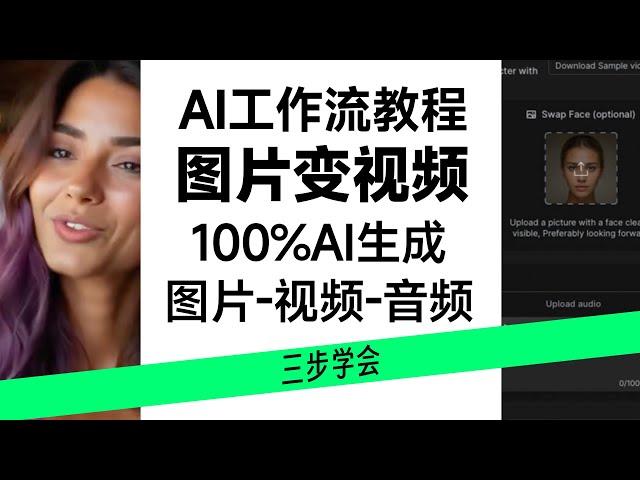 AI图片变对嘴型的语音视频，100%由AI生成，图片-视频-音频-口型