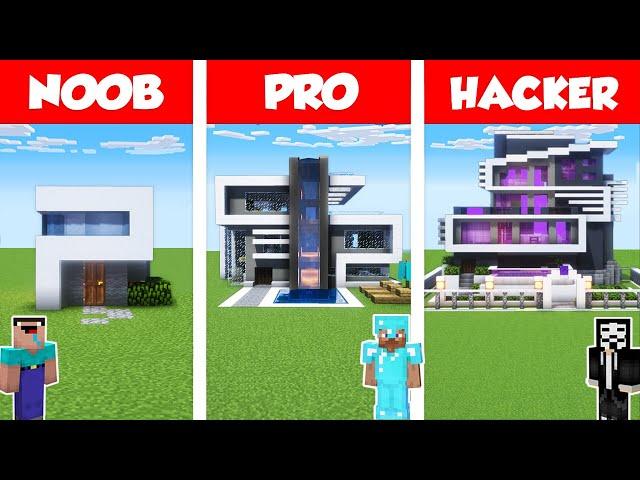 Minecraft NOOB vs PRO vs HACKER: MODERN HOUSE BUILD CHALLENGE in Minecraft / Animation