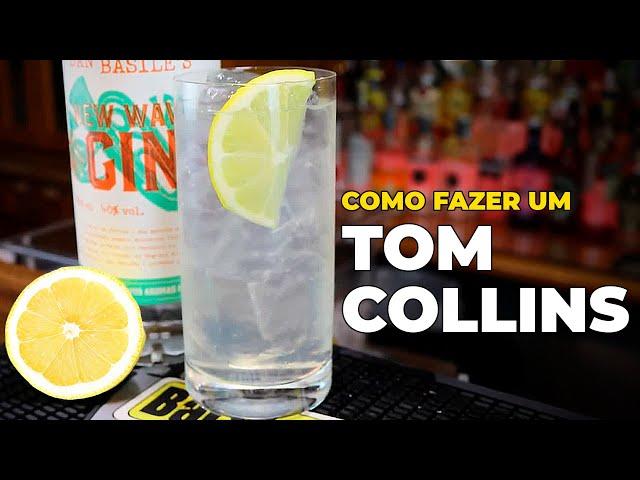 Como Fazer Receita de Tom Collins - Gin, Suco de Limão Siciliano , Xarope de Açúcar e Água com Gás.