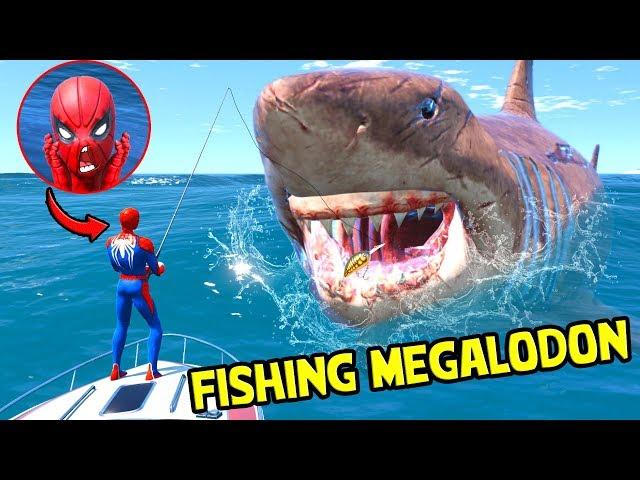 GTA 5 - Spiderman FISHING Megalodon in GTA V - Biggest Shark Attack City