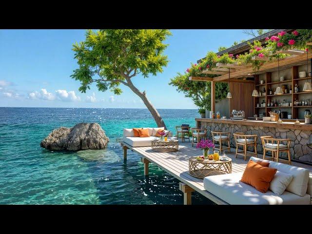 Morning Seaside Cafe Ambience with Elegant Bossa Nova Jazz Music & Wave Sounds for Stress Relief