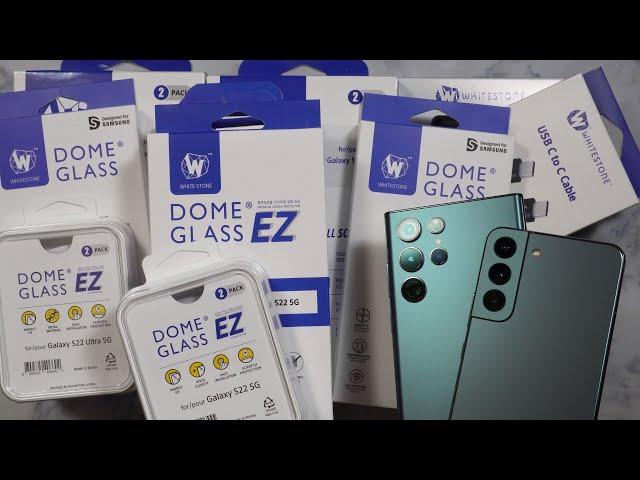 Samsung Galaxy S22 Ultra, S22  & S22 Plus Whitestone Dome Glass Protectors, Cases, 65W Charger