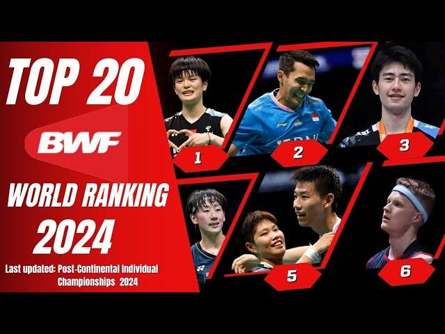 Top 20 BWF World Rankings 2024 : Post-Continental Individual Championships!