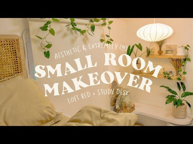 aesthetic and extremely (!!!) small room makeover  • a 4sqm bedroom with loft bed + desk decor