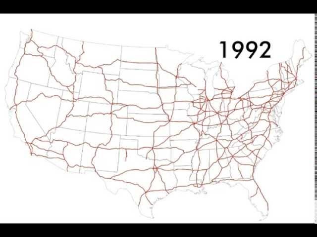 US Interstate highway system time lapse